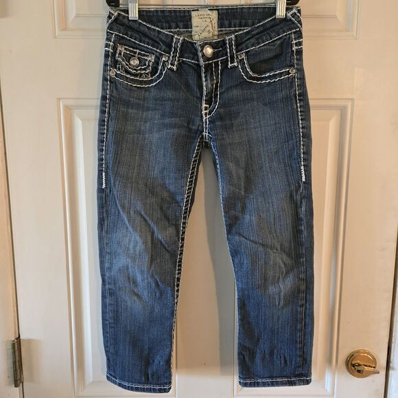 LA Idol USA Capri Jeans Size 5 Rhinestone Bling Thick Stitch Y2K Denim Cropped - Picture 1 of 7